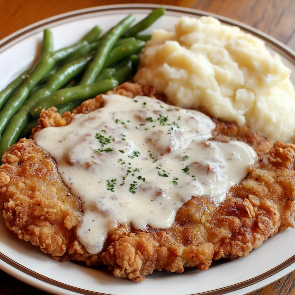 A plate of chicken fried steak with country gravy.