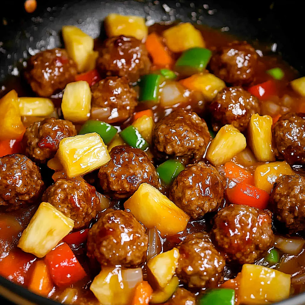 A bowl of meatballs in a sweet and sour sauce.