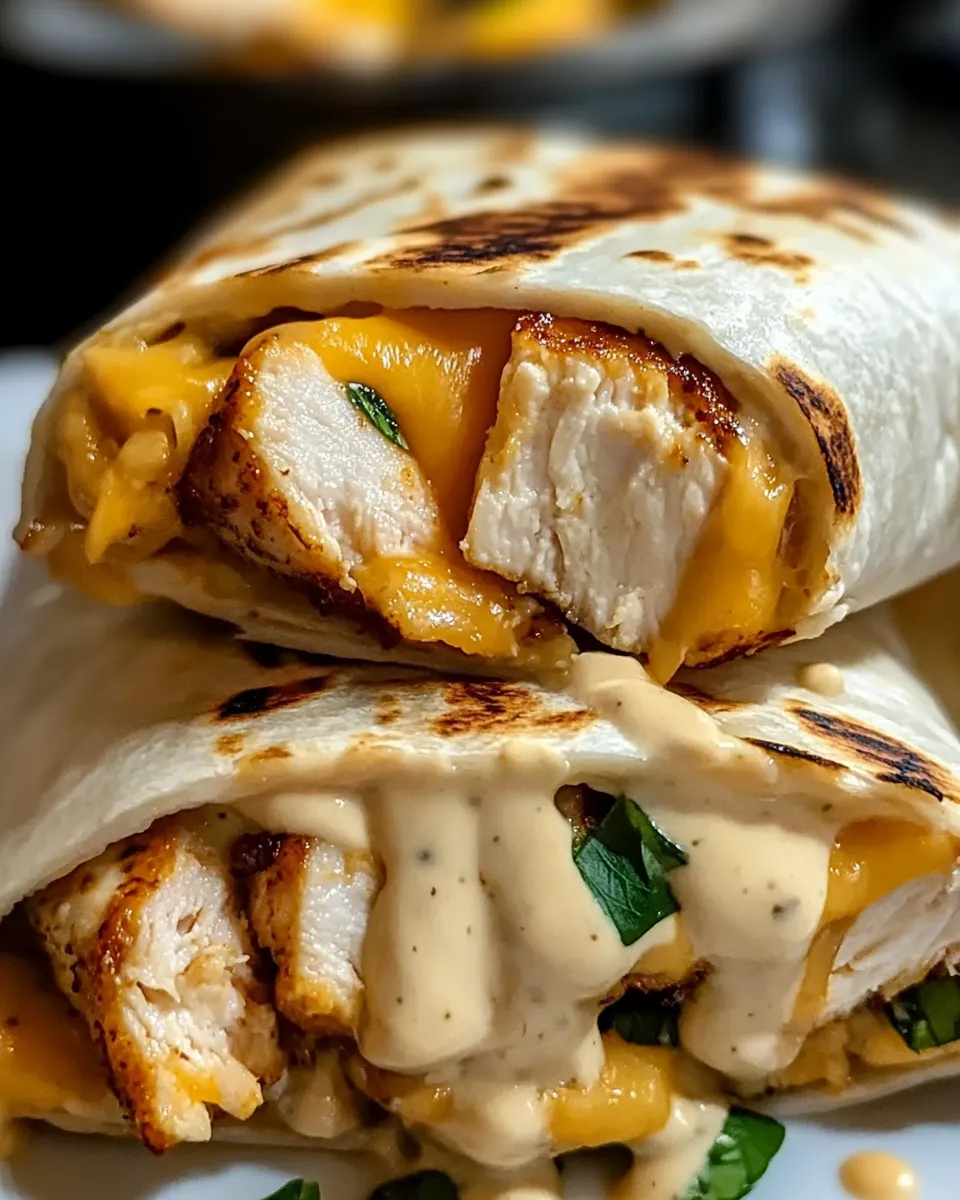 A cheesy garlic chicken wrap.