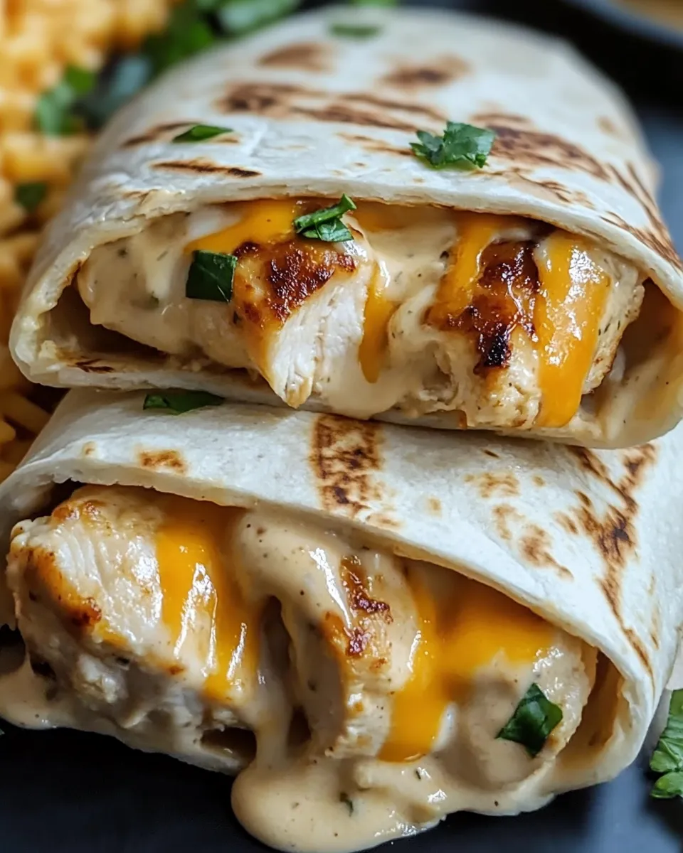 A cheesy garlic chicken wrap.