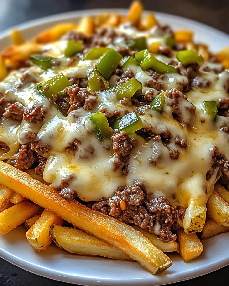 A plate of cheese fries with meat on top.
