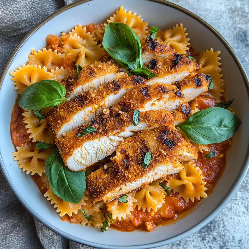 A plate of chicken and pasta with spinach on top.