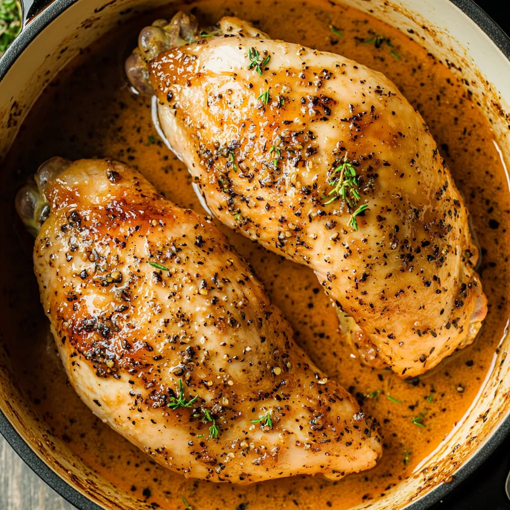 A pan of chicken with brown sugar and garlic.