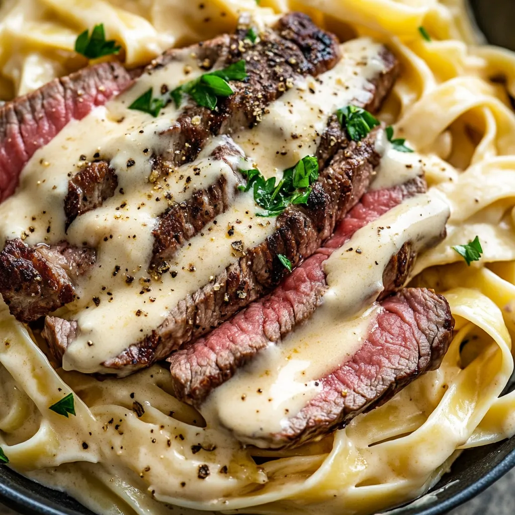 A bowl of pasta with meat on top.