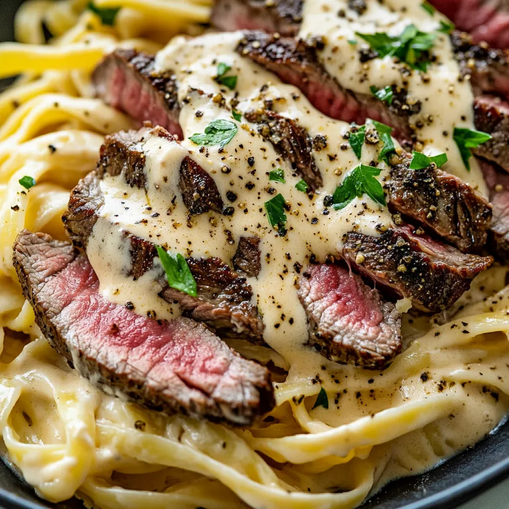 A plate of food with a steak and pasta.