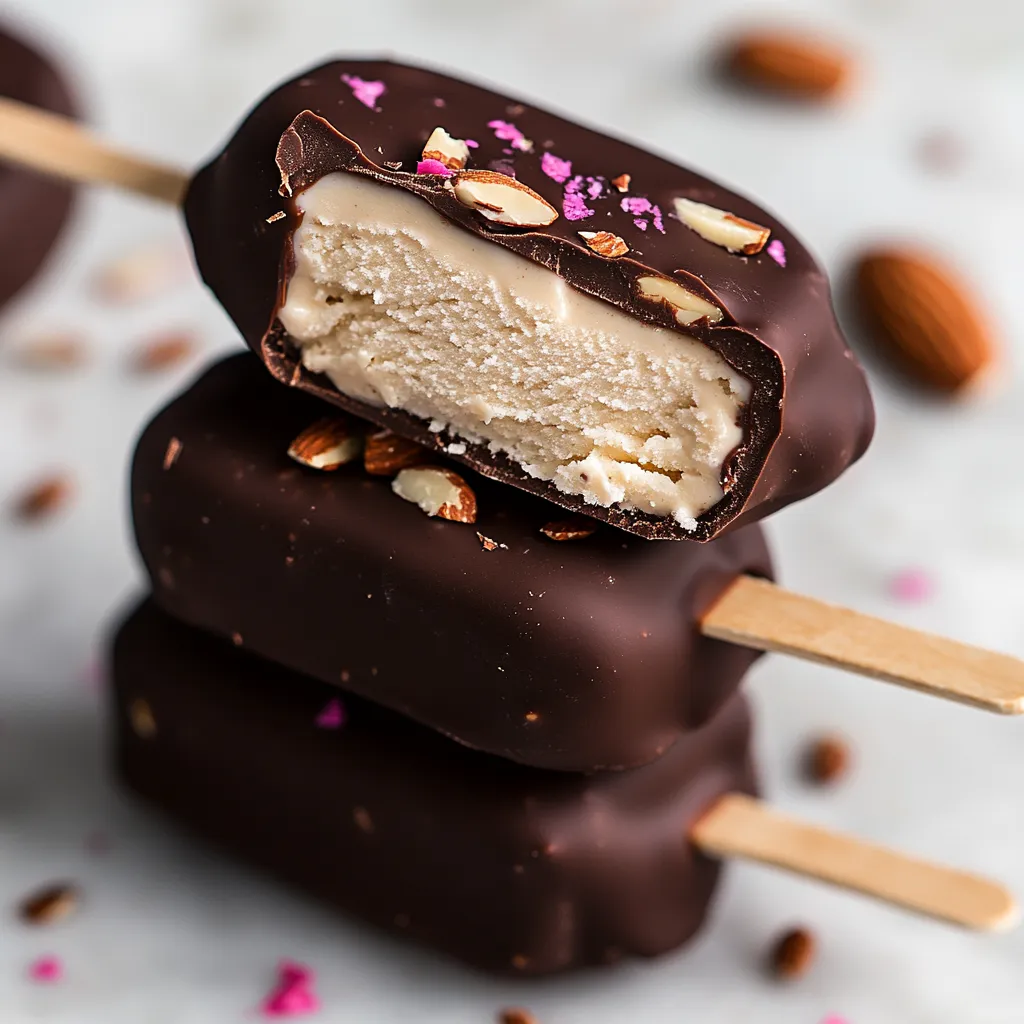 Almond Magnum Ice Cream (Vegan) on a stick.