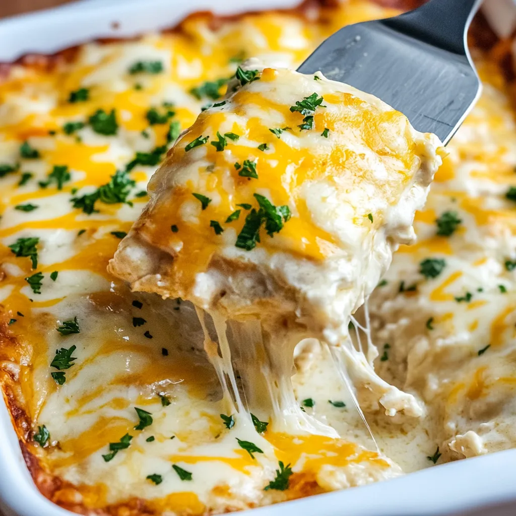 A fork is being used to eat a piece of sour cream chicken enchilada.