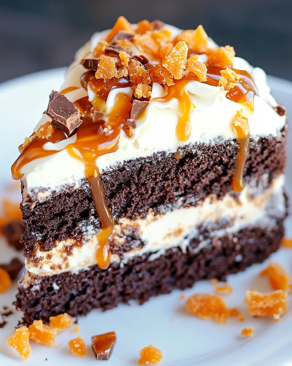 A slice of Butterfinger Bomb Cake.