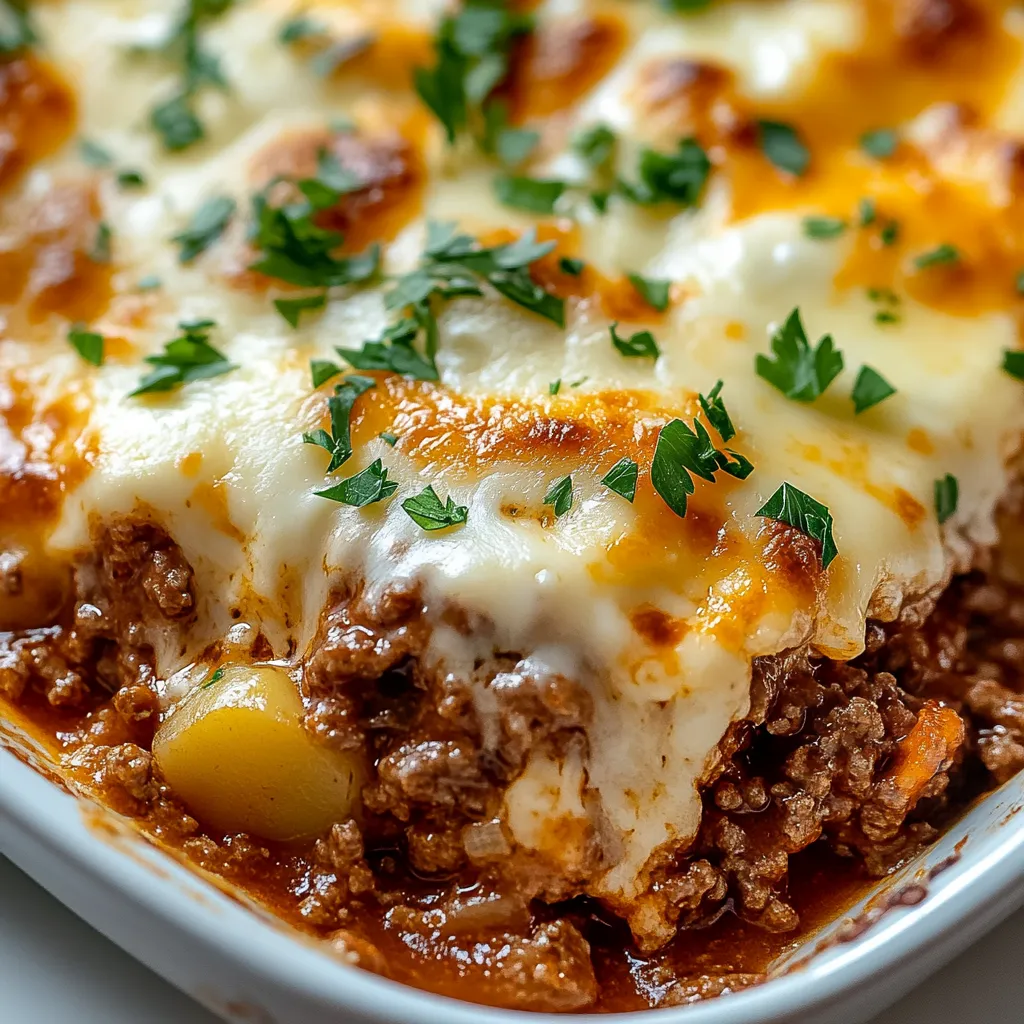 A one-pan hobo casserole with meat, cheese, and vegetables.