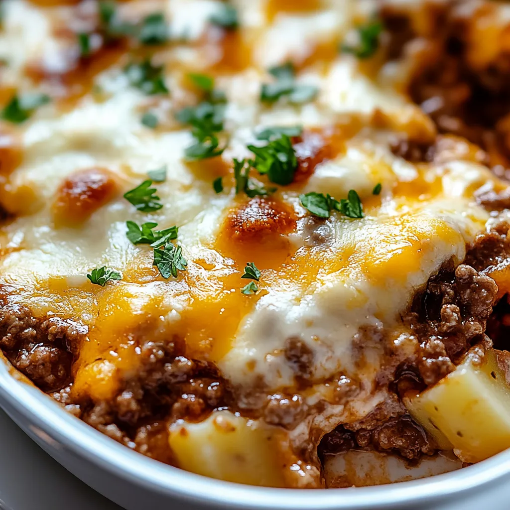 A one-pan hobo casserole with cheese and meat.