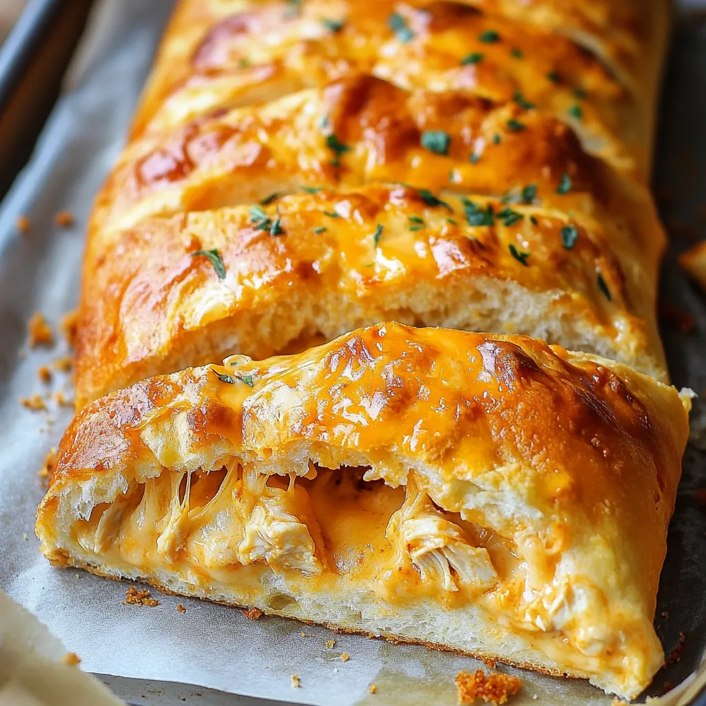 A slice of buffalo chicken garlic bread.