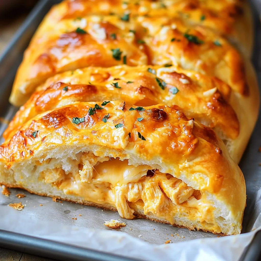 A slice of buffalo chicken garlic bread.