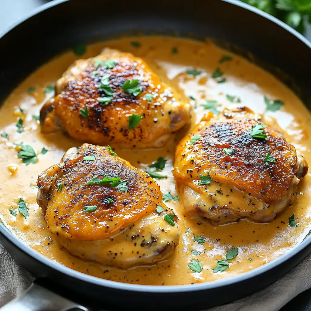 A pan of chicken covered in a creamy sauce.