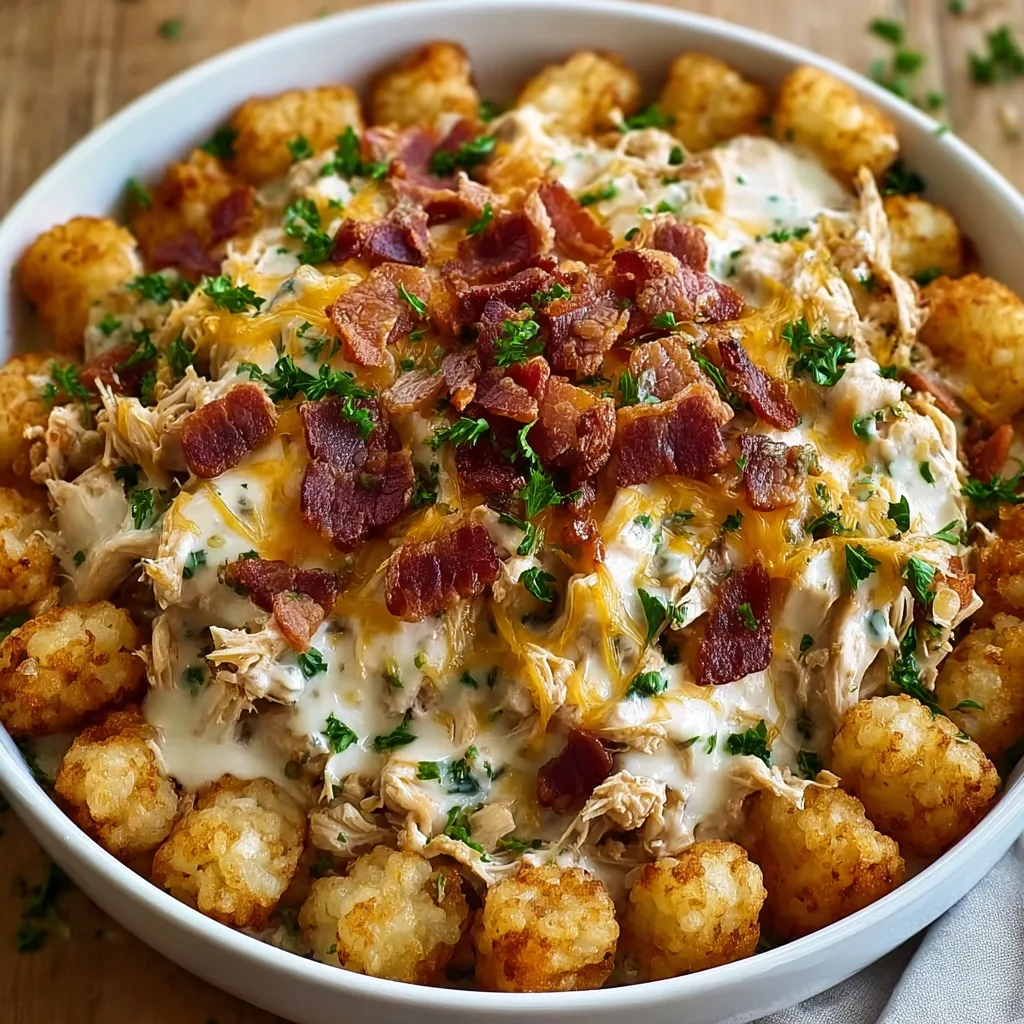 Chicken Bacon Ranch Tater Tot Casserole.