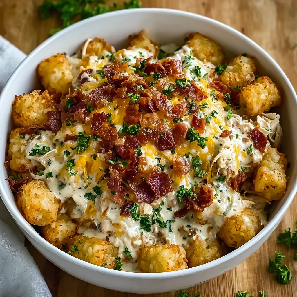 Chicken Bacon Ranch Tater Tot Casserole.