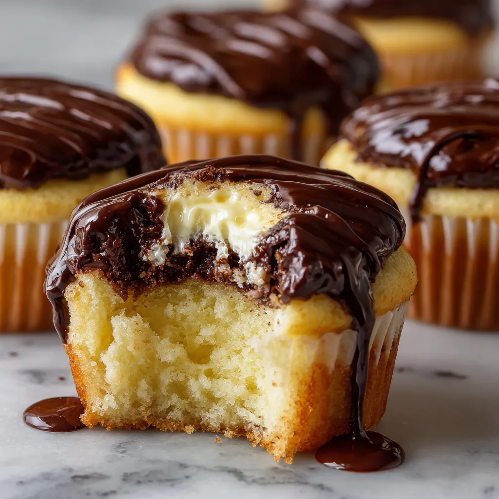 A cupcake with chocolate frosting and white cream.
