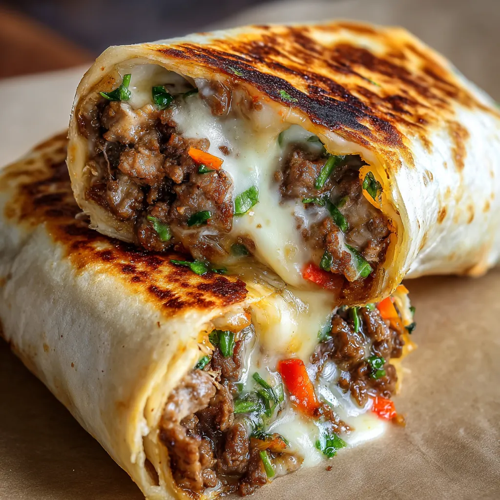 A burrito with meat and cheese.