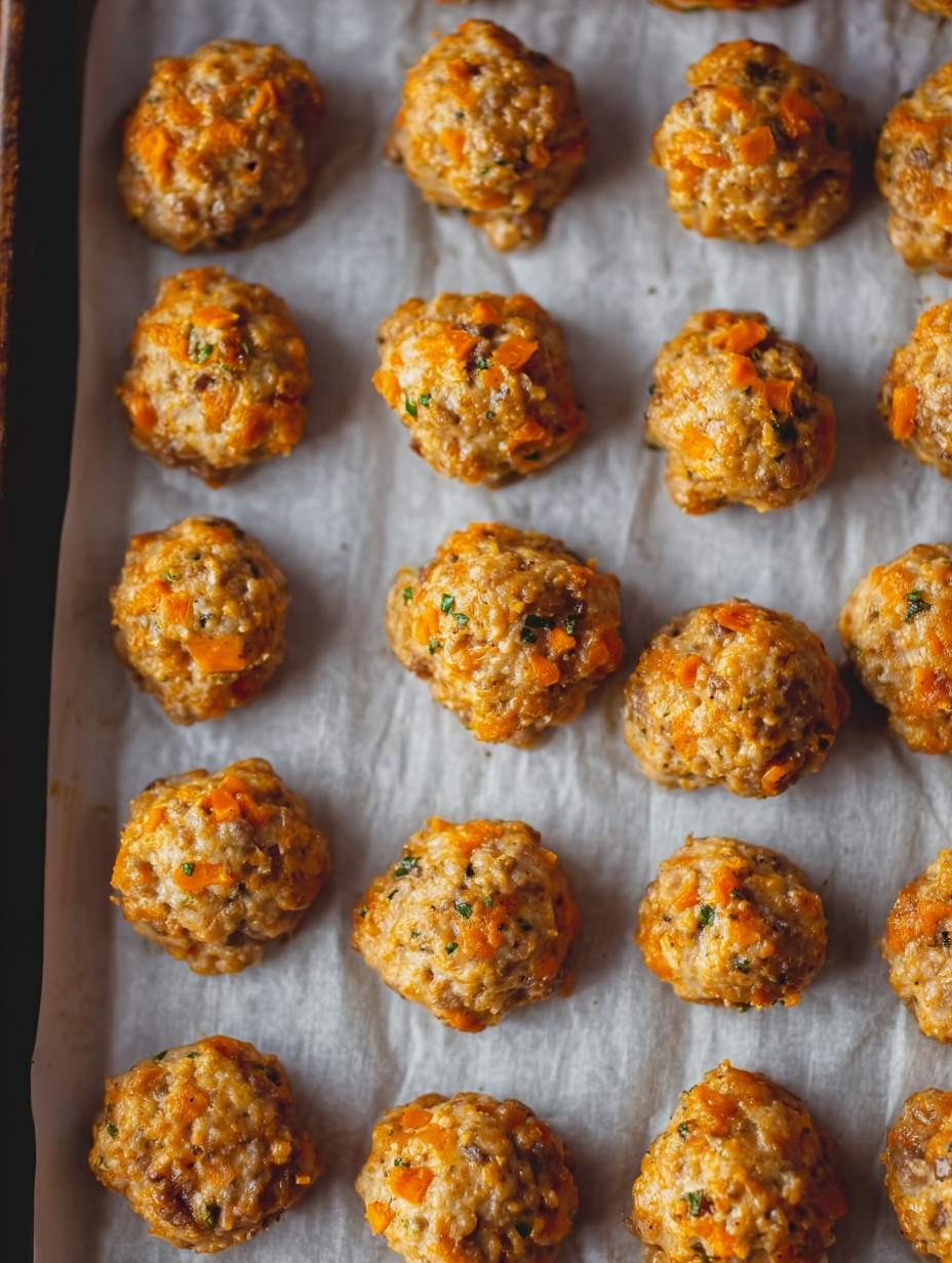 A tray of meatballs on a baking sheet.