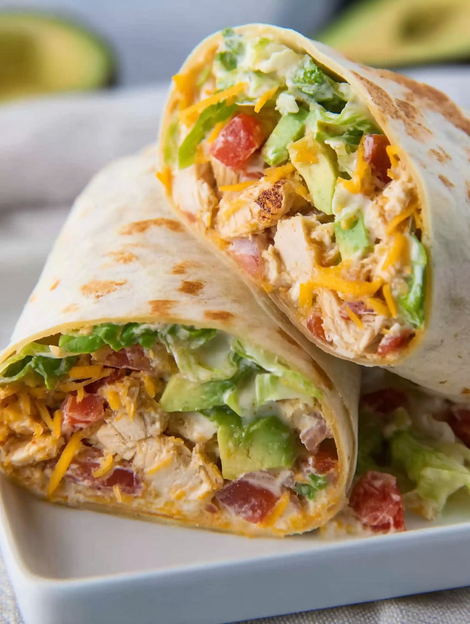 Two chicken burritos with lettuce and tomatoes.