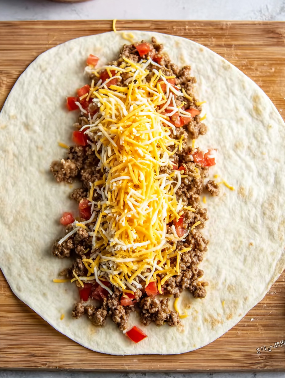 A burrito with meat and cheese.