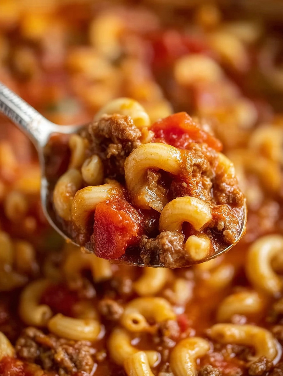 A spoonful of pasta with meat sauce.