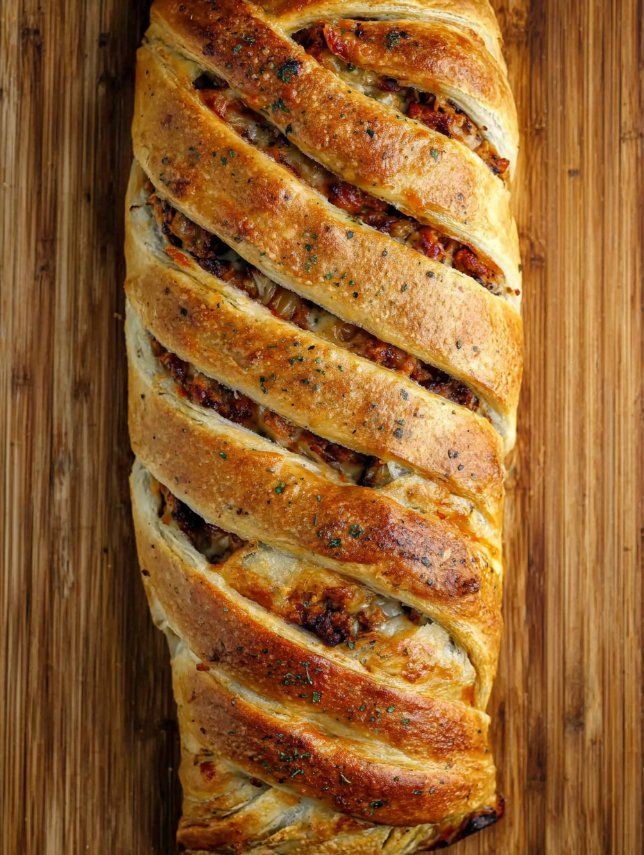 A loaf of bread with cheese and herbs.