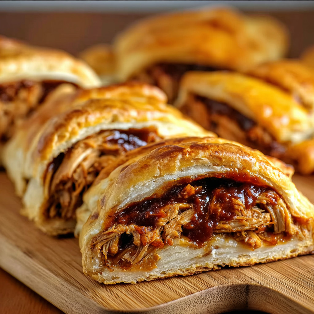 A plate of sandwiches with meat and jelly.