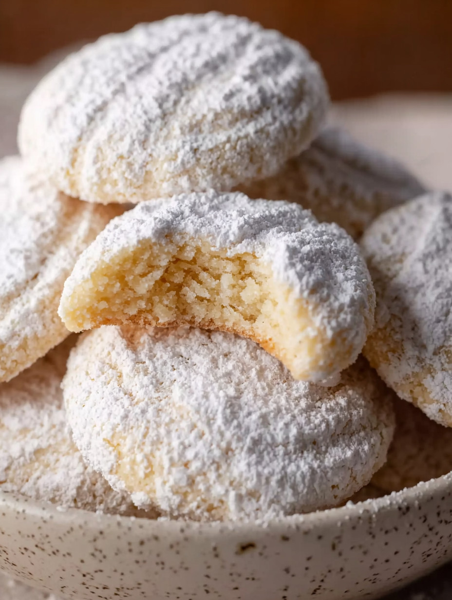 A bowl of powdered sugar cookies.