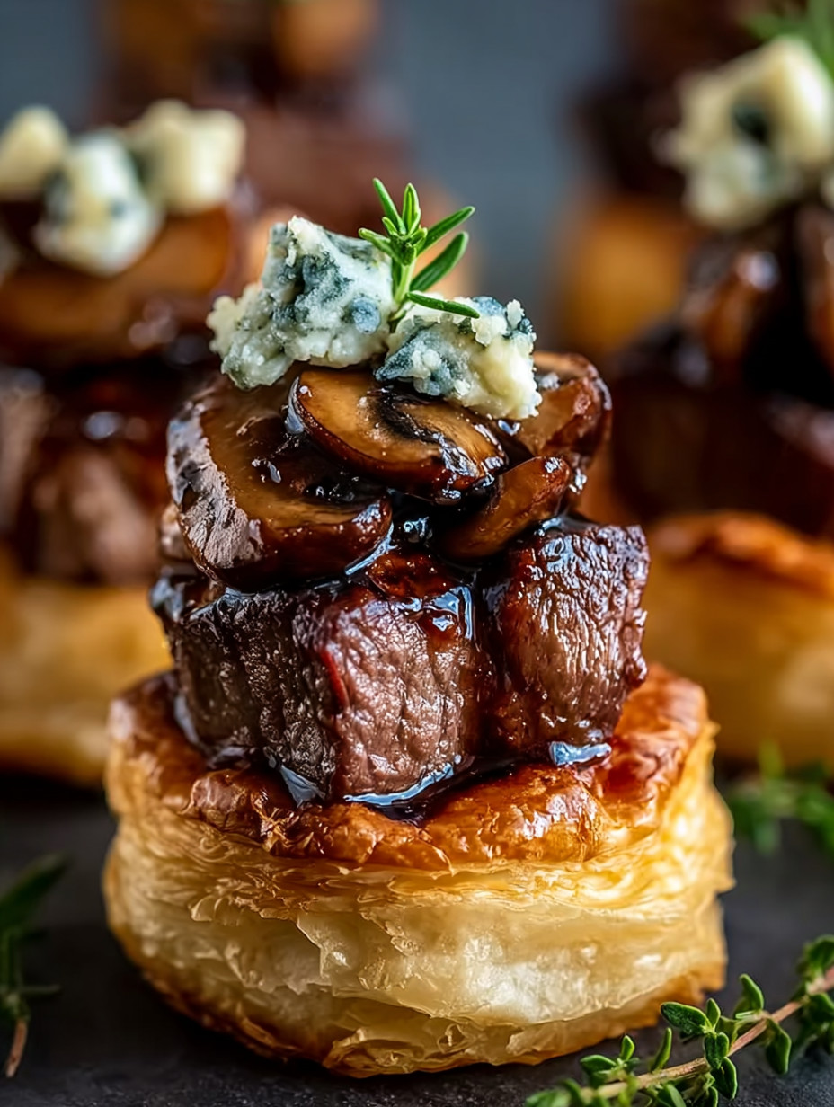 A pastry with blue cheese on top.