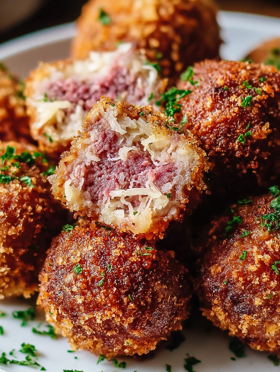 A plate of meatballs with green herbs on top.