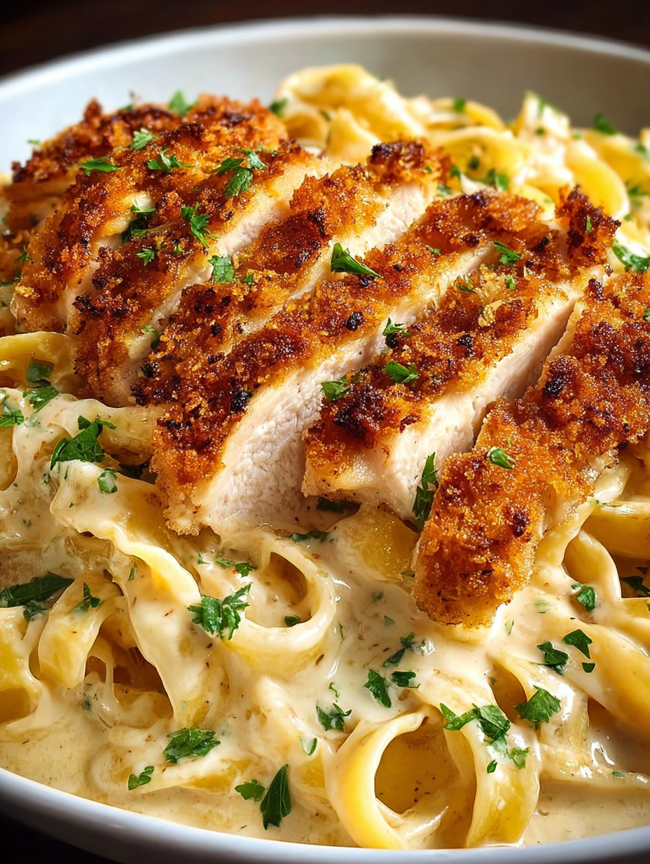 A plate of pasta with chicken on top.