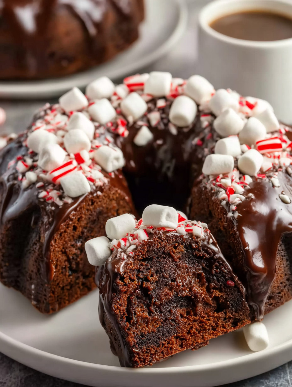 A chocolate cake with marshmallows on top.