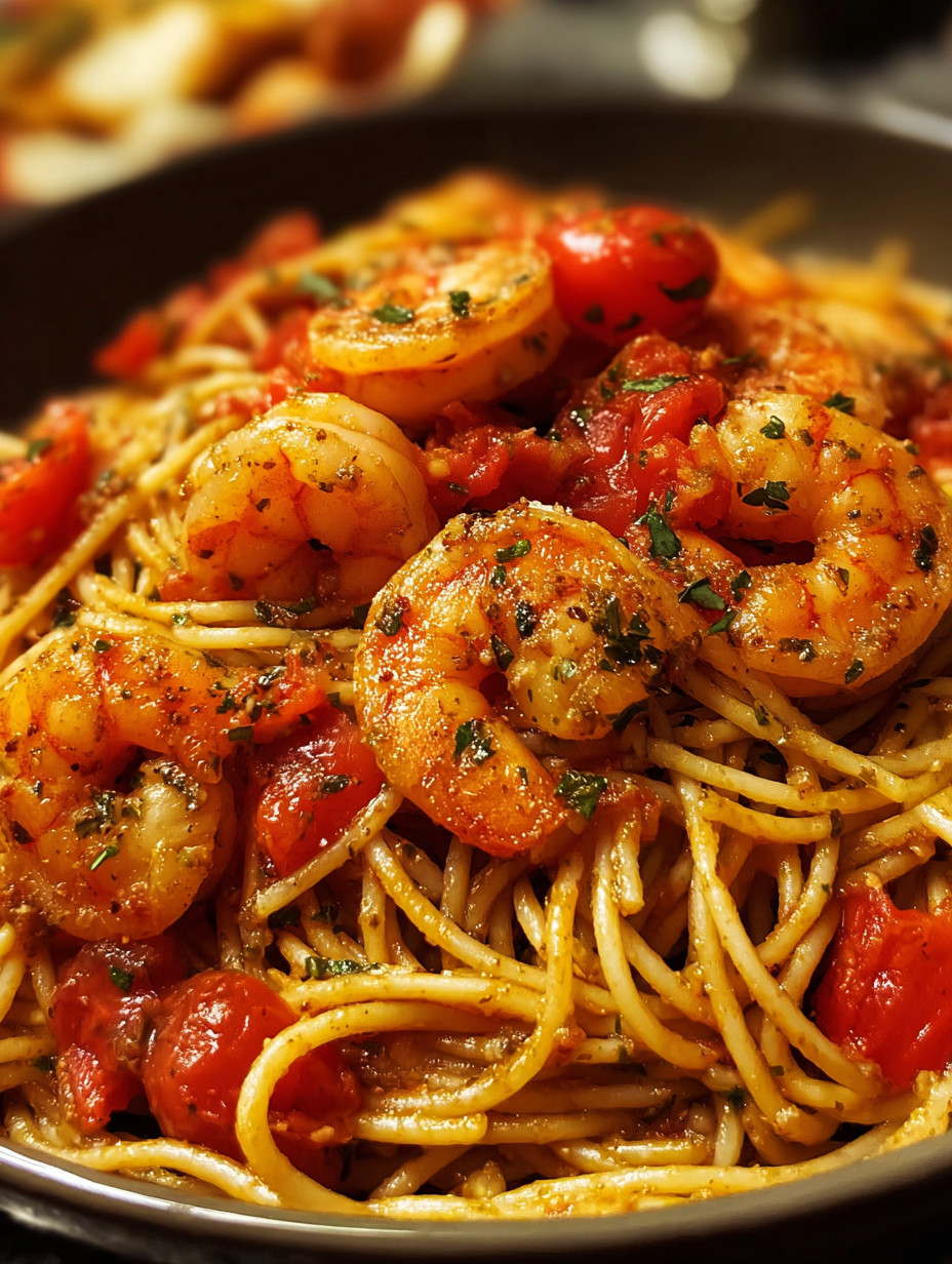 A bowl of shrimp and tomato sauce.