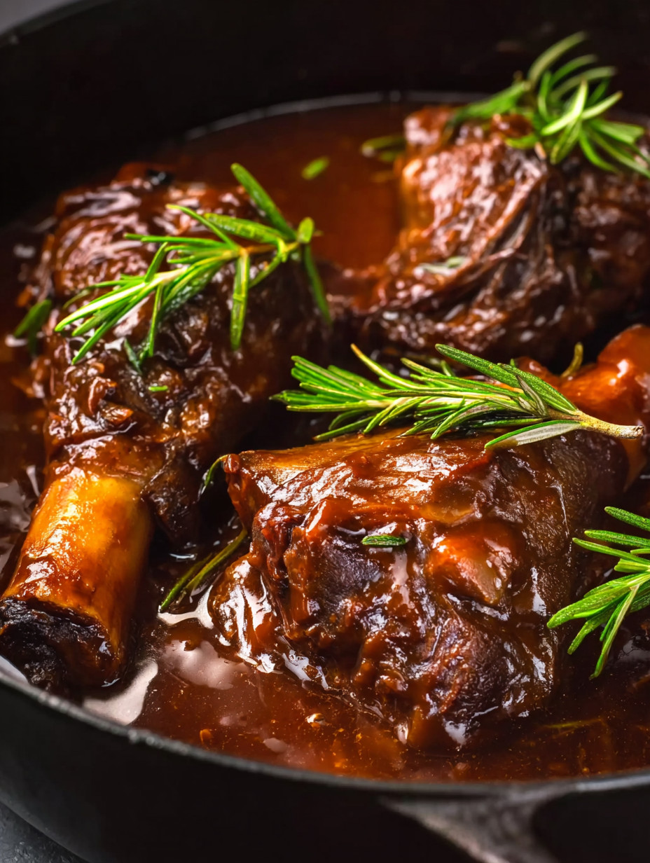 A close up of a pot of meat with herbs.