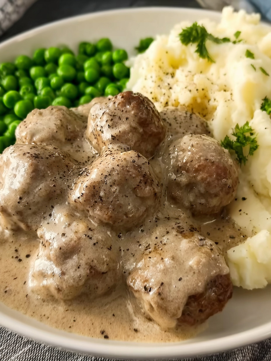 A plate of food with meatballs and potatoes.