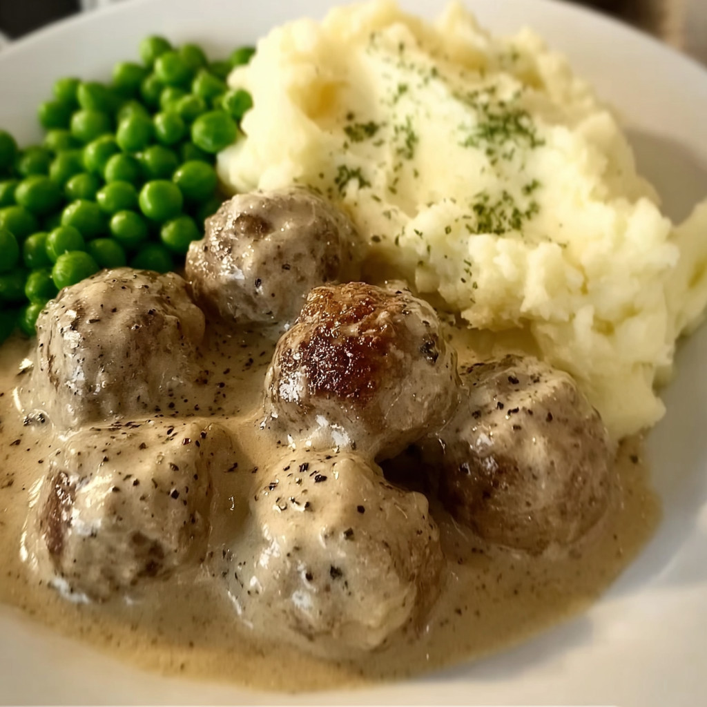 A plate of food with meatballs and potatoes.