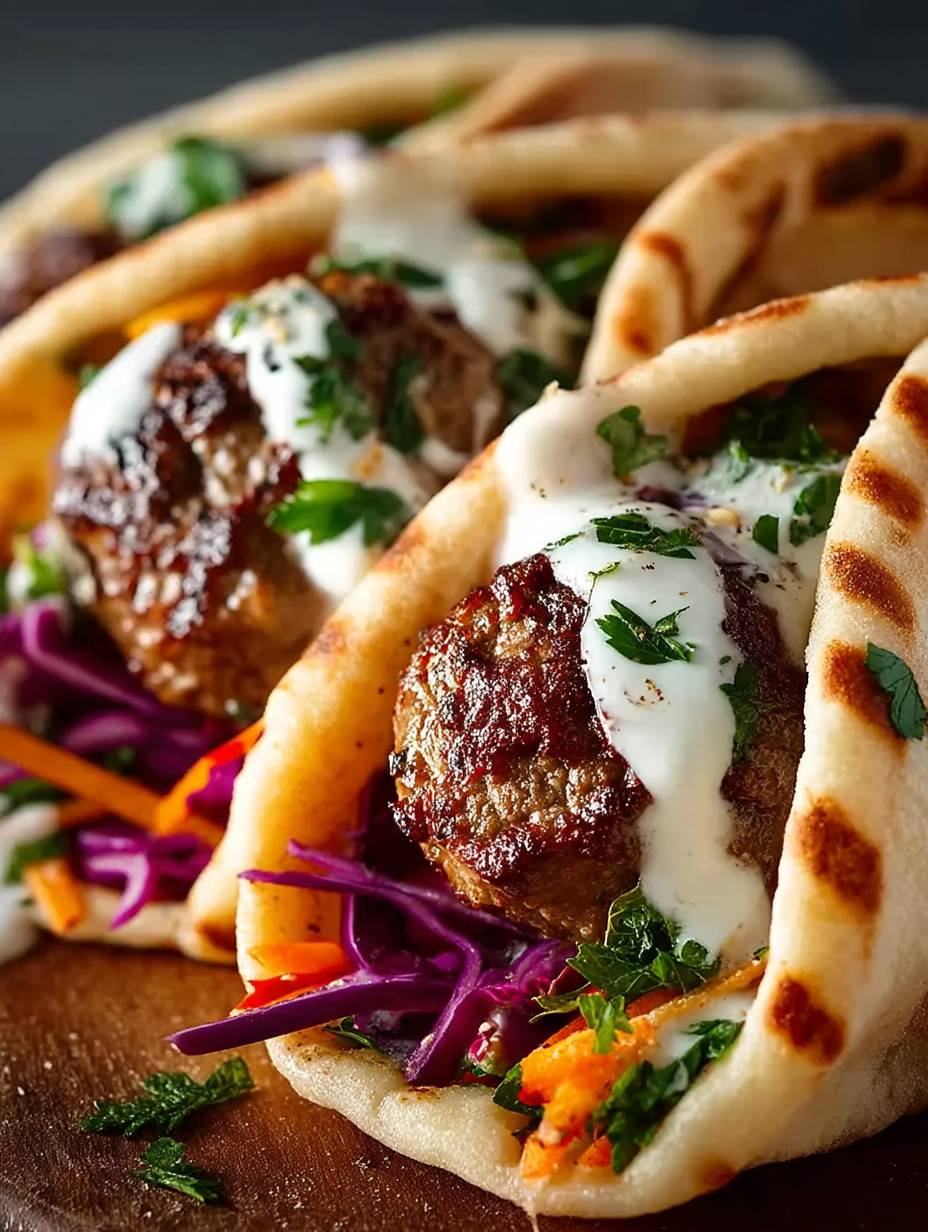A plate of meatballs with sauce and vegetables.