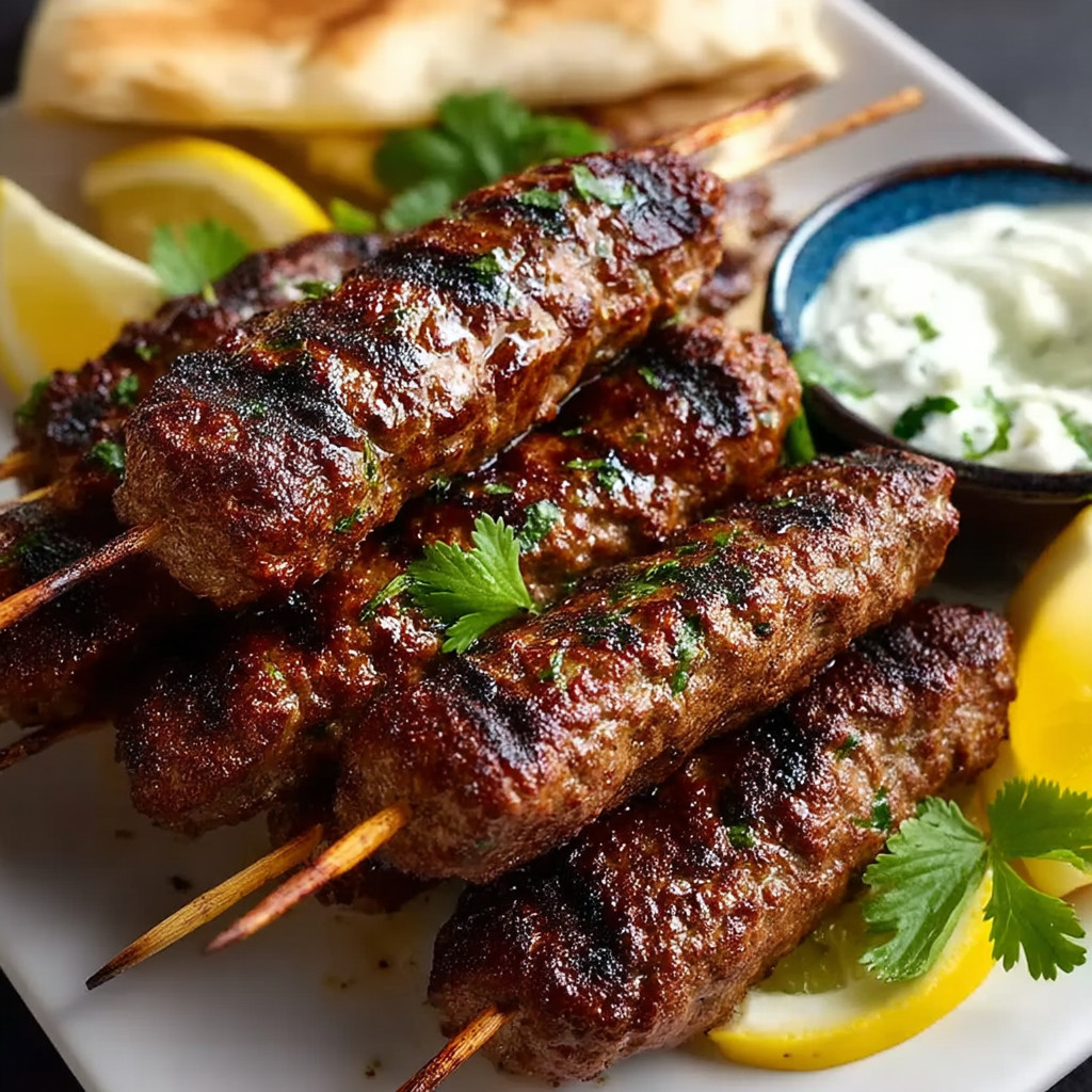 A plate of food with meat and lemon.
