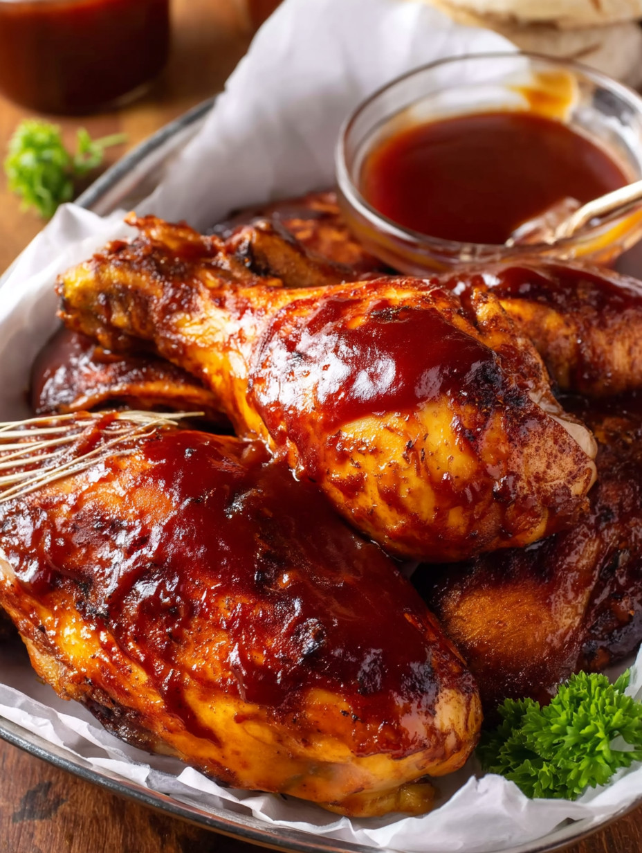 A plate of chicken with sauce.