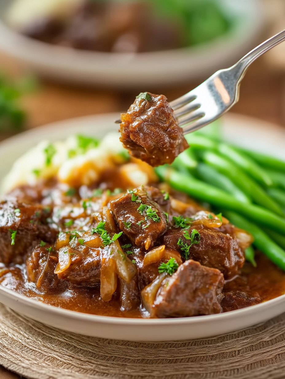 A fork is being used to eat meat and vegetables.