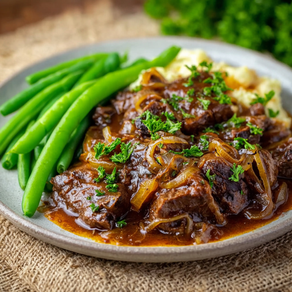 A plate of meat and vegetables.