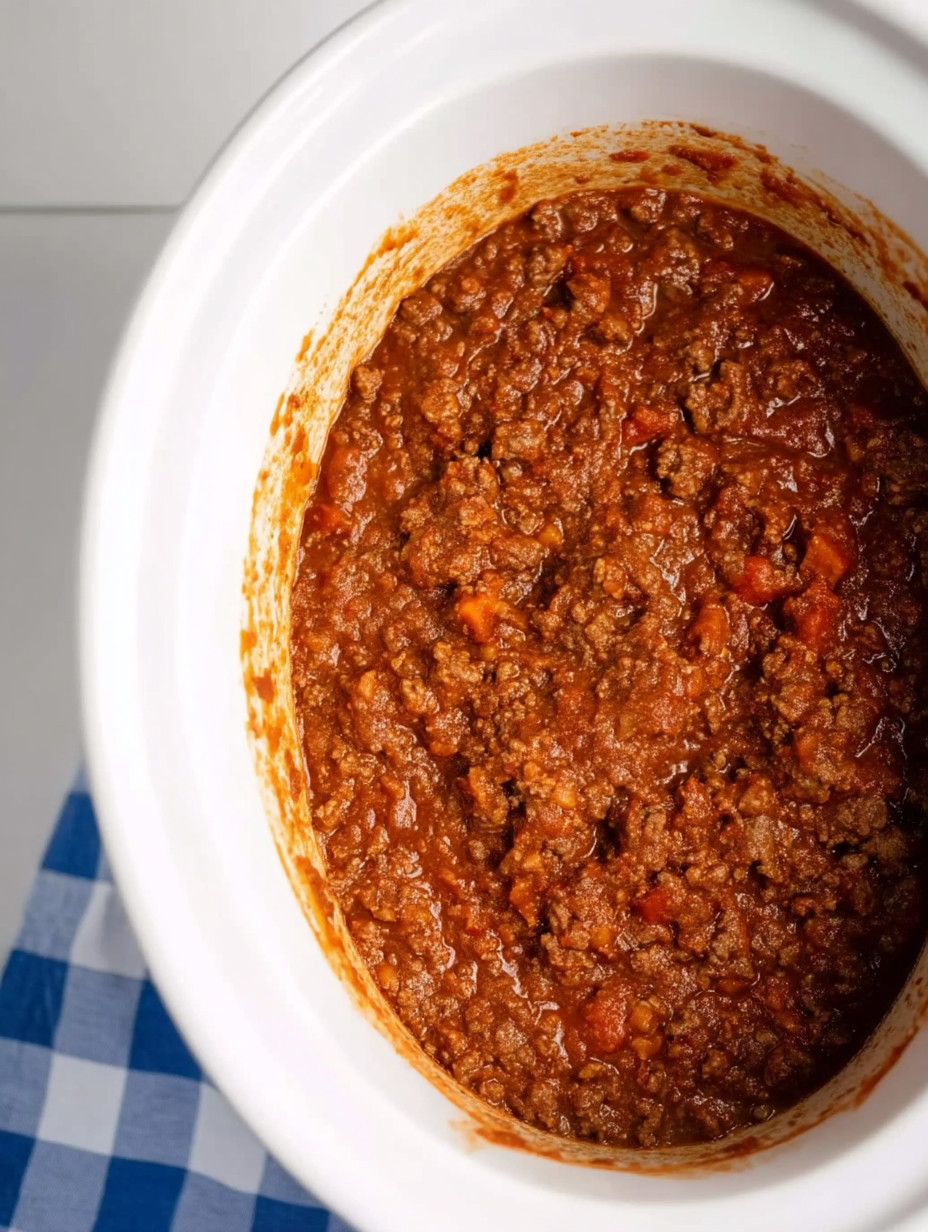 A bowl of chili with meat and tomatoes.