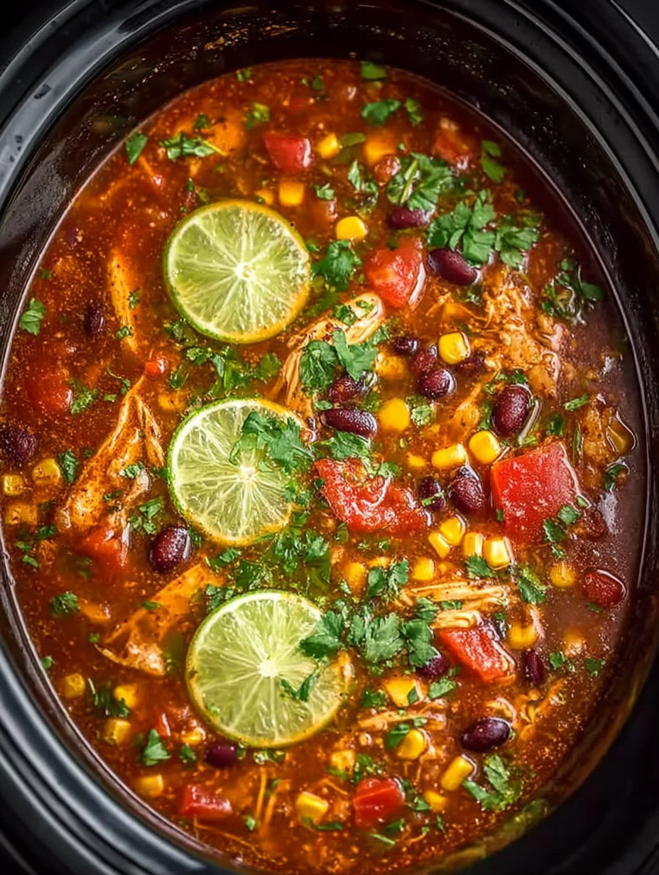 A bowl of soup with limes and tomatoes.