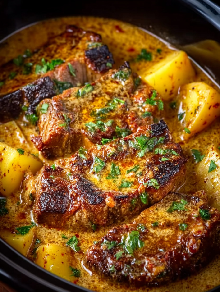 A bowl of food with meat and potatoes.