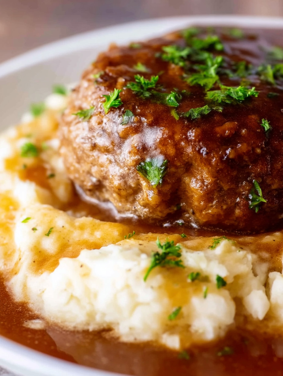 A meat dish with gravy and mashed potatoes.
