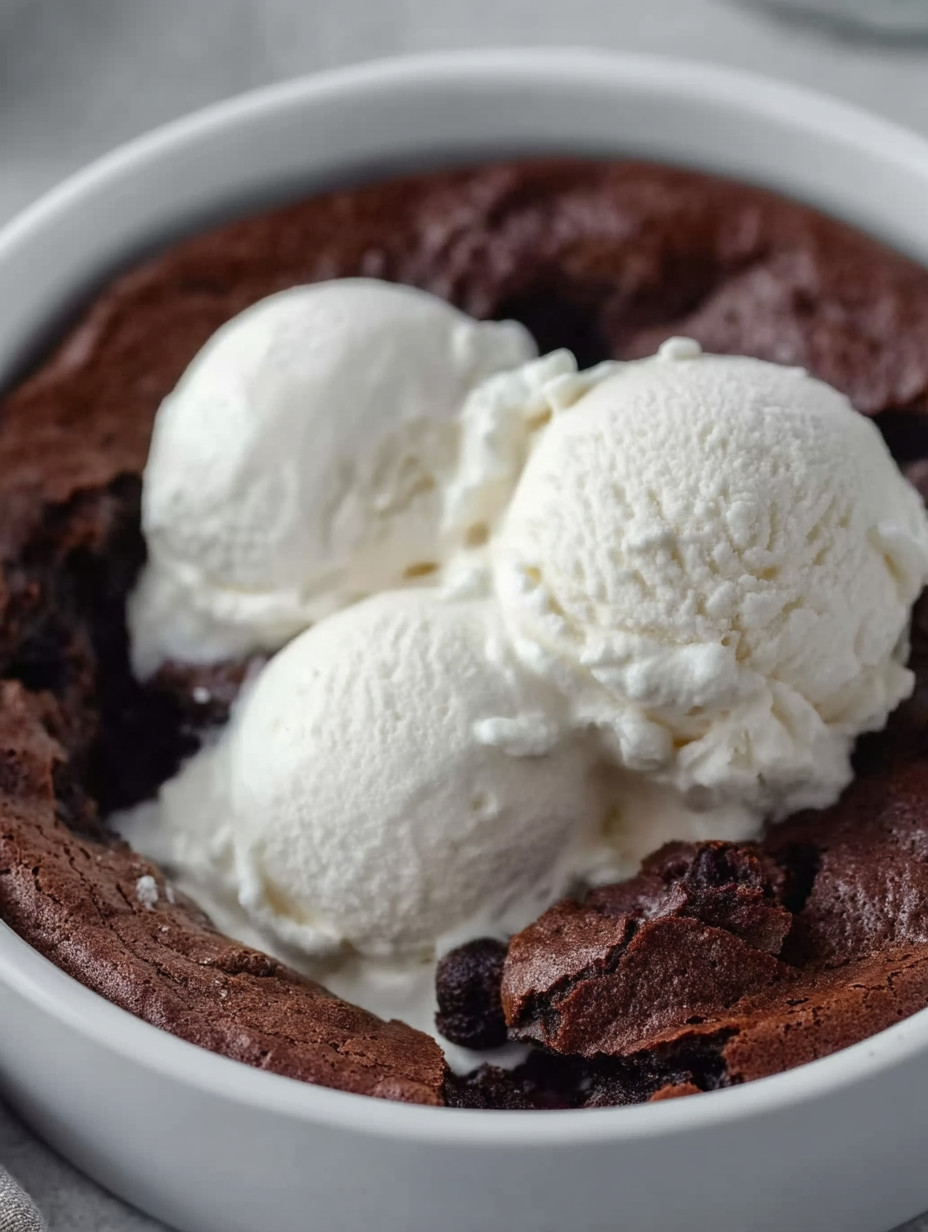 A chocolate dessert with ice cream.
