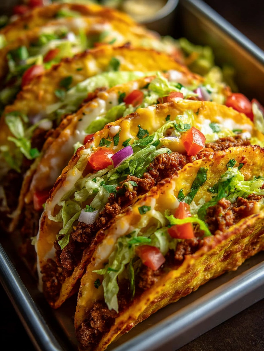 A tray of tacos with lettuce and tomatoes.