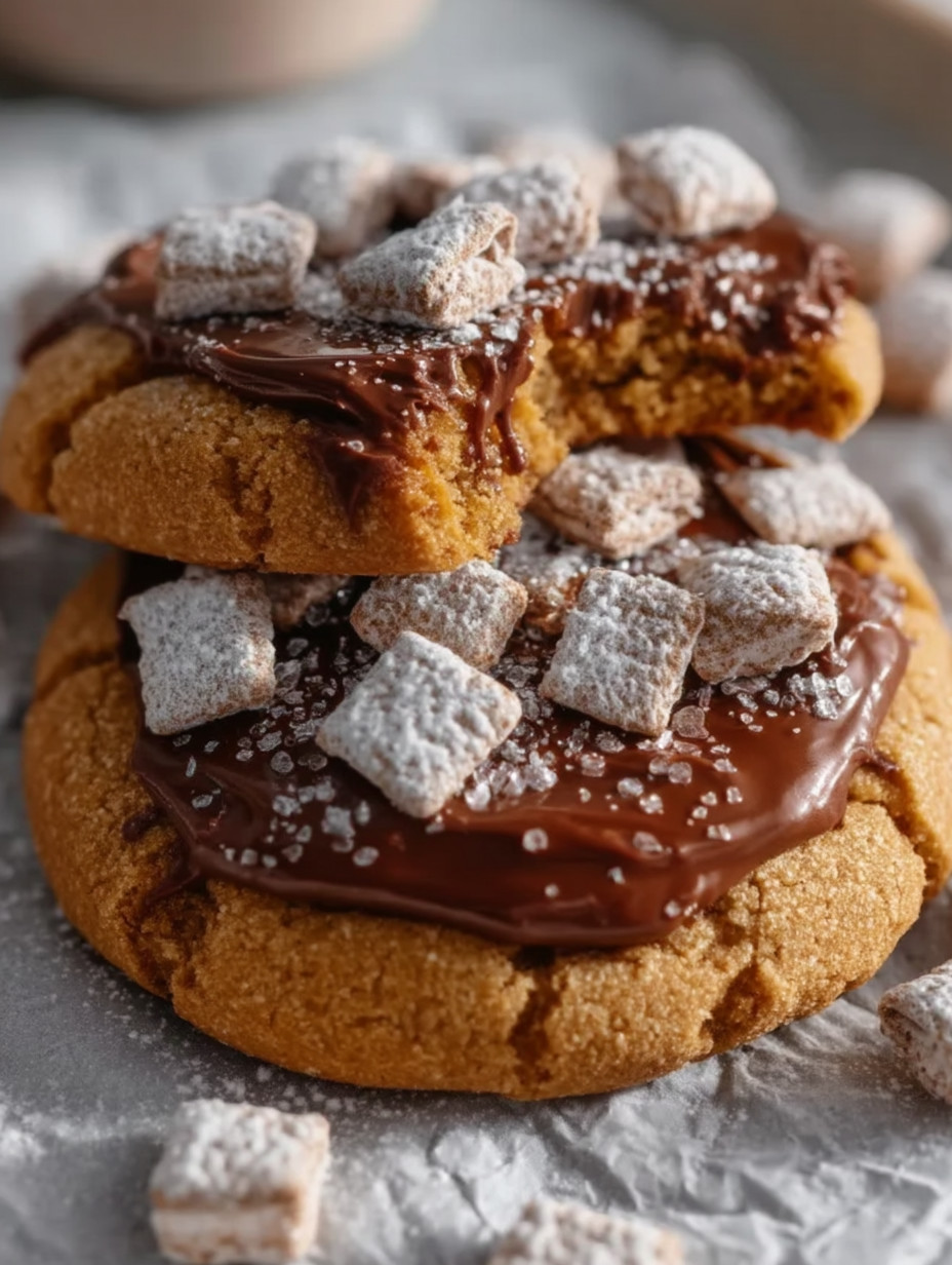 A chocolate cookie with white powder on top.