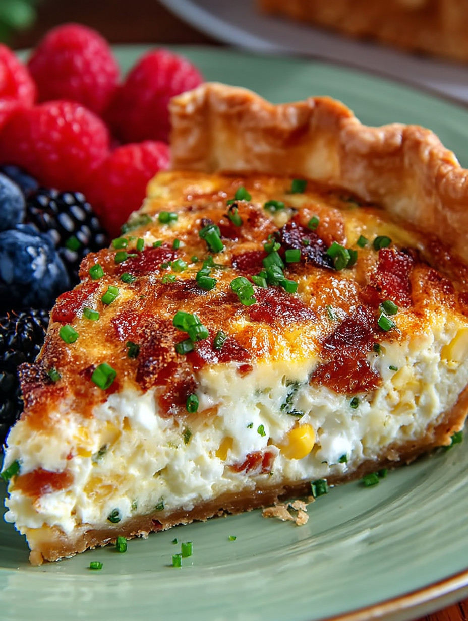 A slice of bacon and cheese pie.