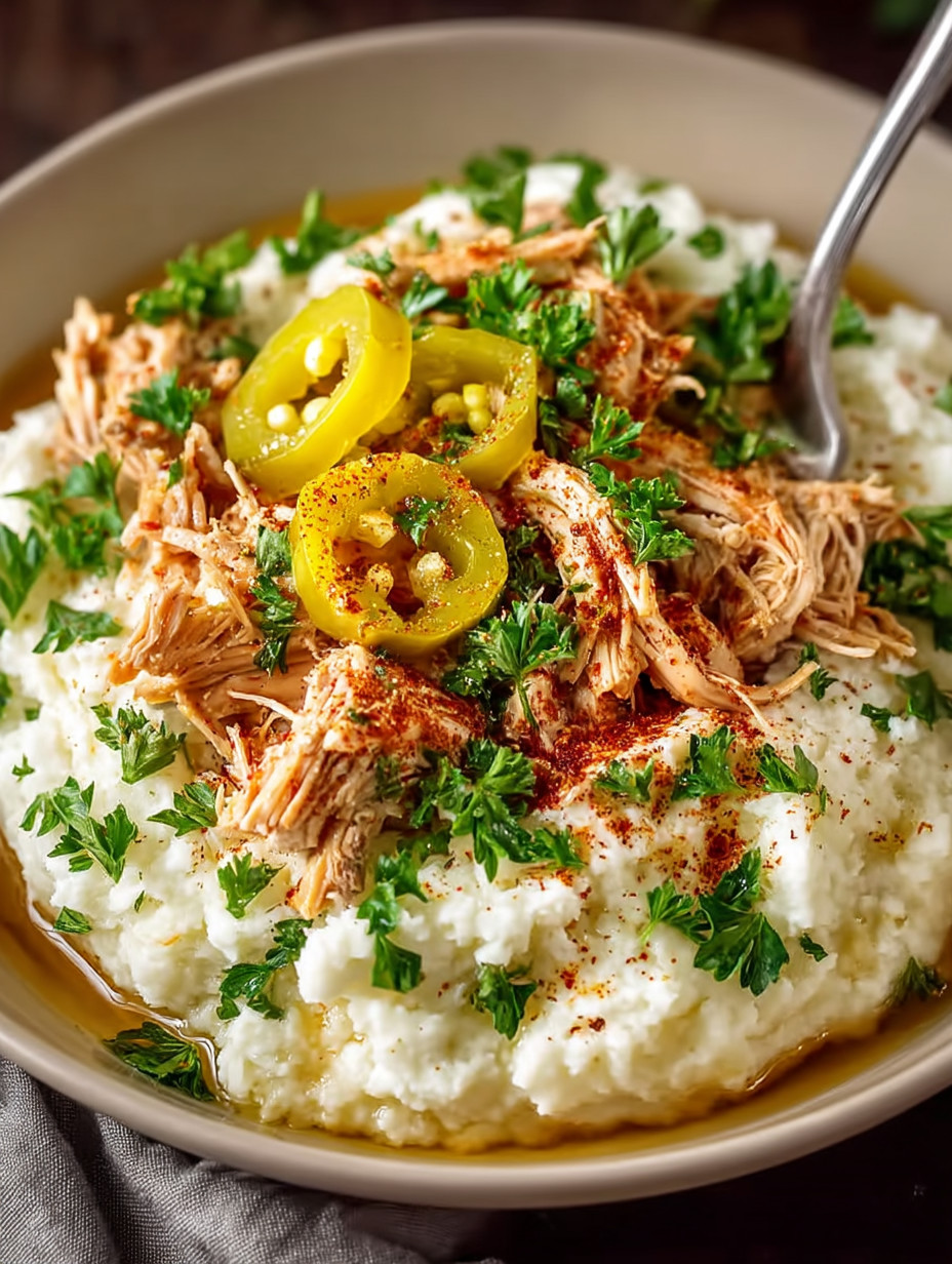 A bowl of food with chicken, potatoes, and peppers.
